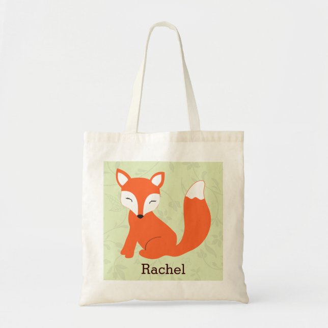Green Cute Baby Fox Personalised Tote Bag (Front)