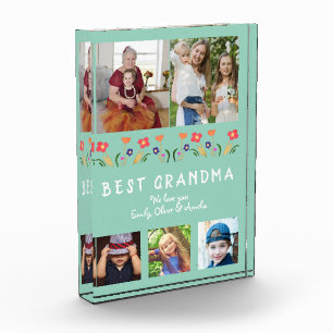 Green Cute Best Grandma Flowers Floral Family Photo Block