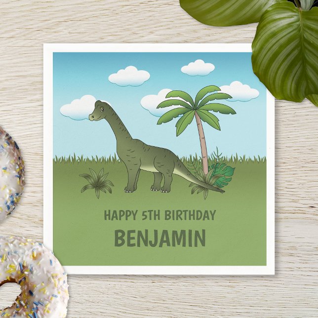 Green Cute Brachiosaurus Dinosaur Kid's Birthday Napkin (Creator Uploaded)