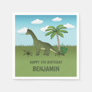Green Cute Brachiosaurus Dinosaur Kid's Birthday Napkin