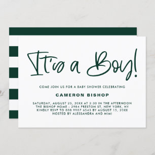Green Cute Calligraphy It's a Boy Baby Shower Invitation