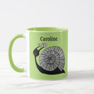 Green Cute Cartoon Snail With Spiral Eyes Kids Mug