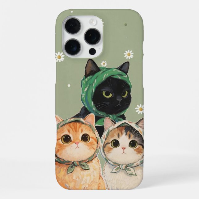 Green Cute Cat Phone Case Kawaii Kitten Aesthetic (Back)