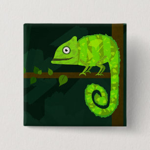 Green cute chameleon 15 cm square badge