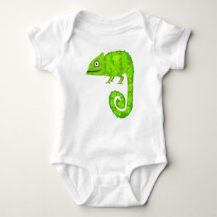Green cute chameleon baby bodysuit