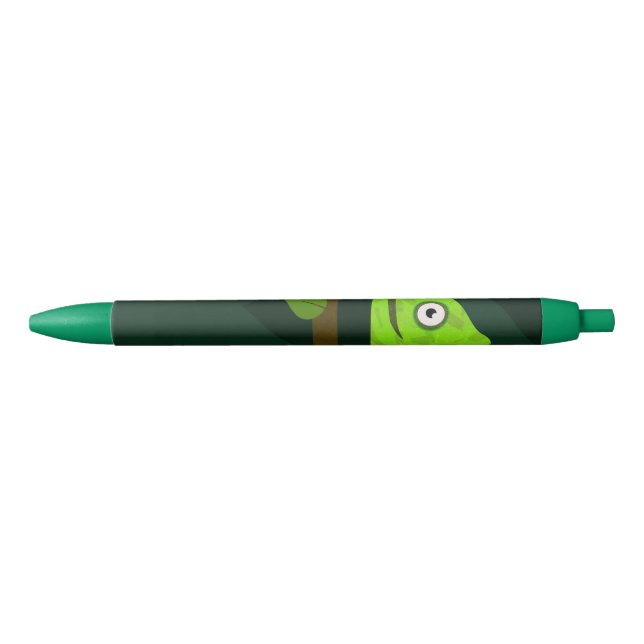 Green cute chameleon black ink pen (Front)