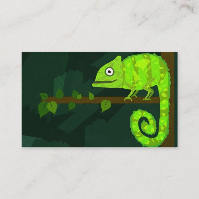 Green cute chameleon business card (Front)