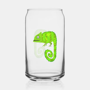 Green cute chameleon can glass