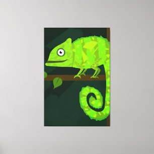 Green cute chameleon canvas print