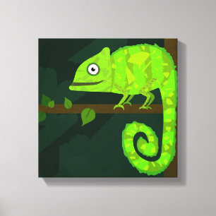 Green cute chameleon canvas print