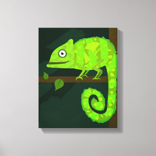 Green cute chameleon canvas print
