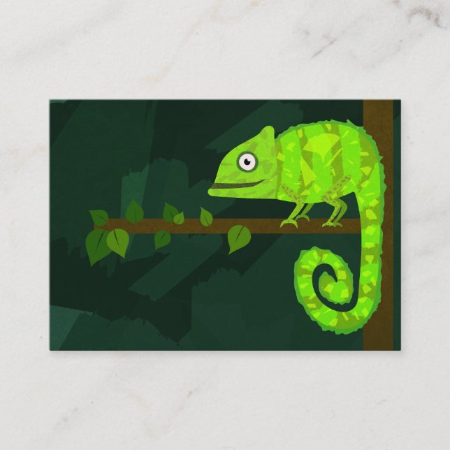 Green cute chameleon enclosure card (Front)