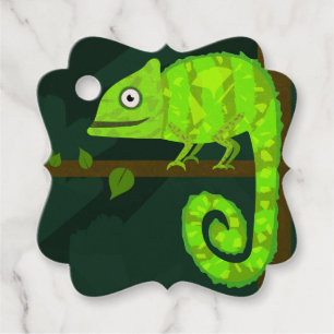 Green cute chameleon favour tags