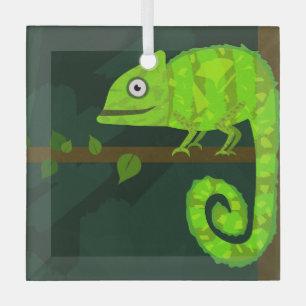 Green cute chameleon glass tree decoration