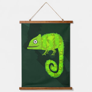 Green cute chameleon hanging tapestry