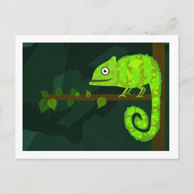 Green cute chameleon holiday postcard (Front)