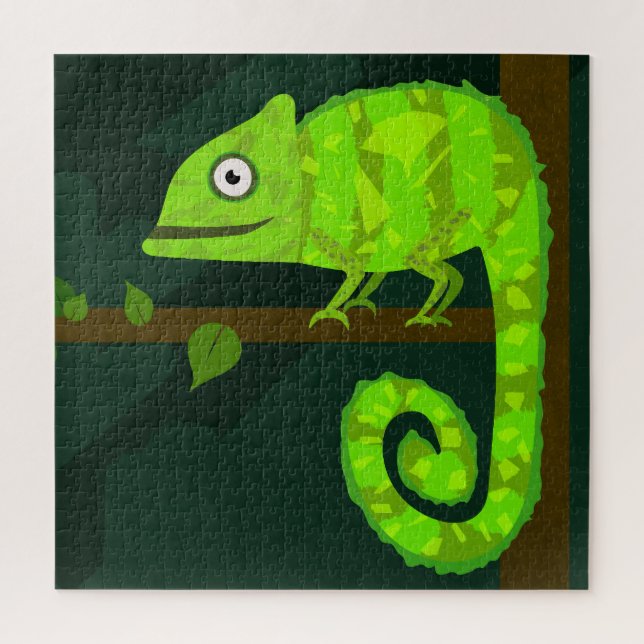 Green cute chameleon jigsaw puzzle (Vertical)