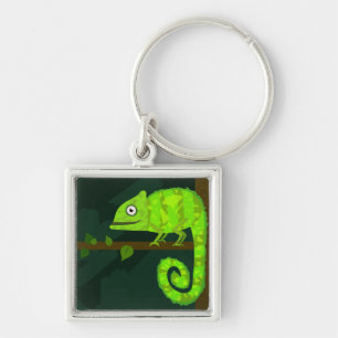 Green cute chameleon key ring