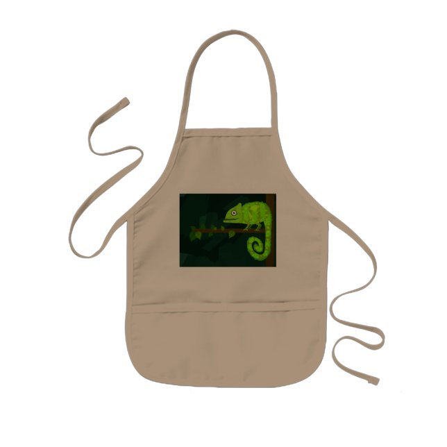 Green cute chameleon kids apron (Front)
