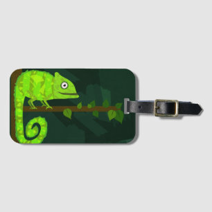 Green cute chameleon luggage tag