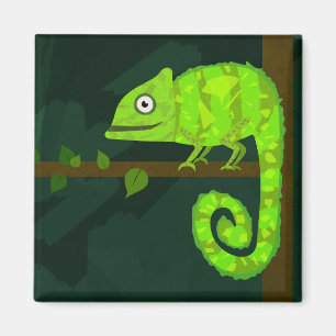 Green cute chameleon magnet