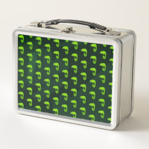 Green cute chameleon metal lunch box