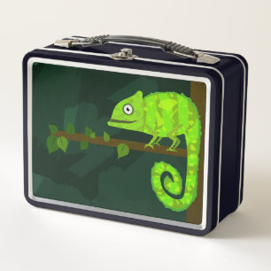 Green cute chameleon metal lunch box