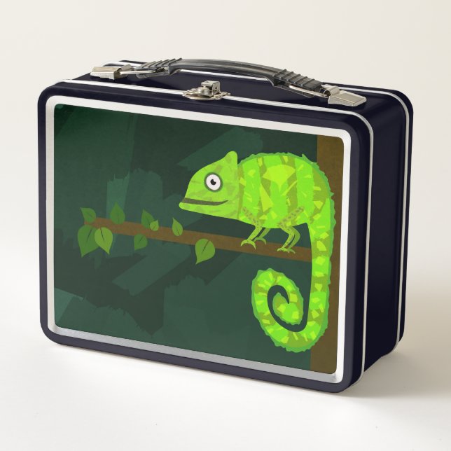 Green cute chameleon metal lunch box (Front)