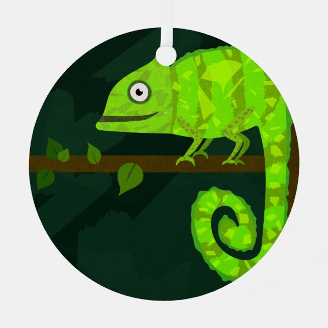 Green cute chameleon metal tree decoration (Front)