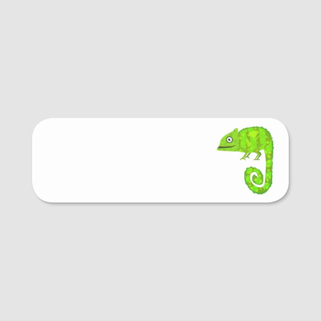Green cute chameleon name tag (Front)