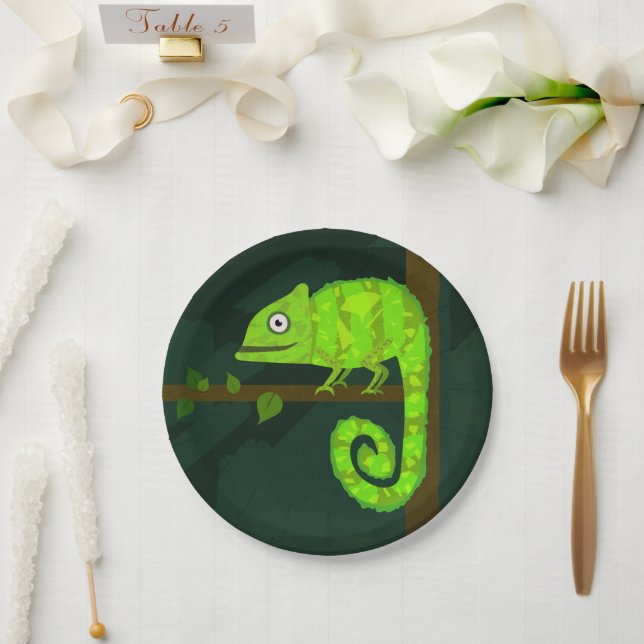 Green cute chameleon paper plate (Wedding)
