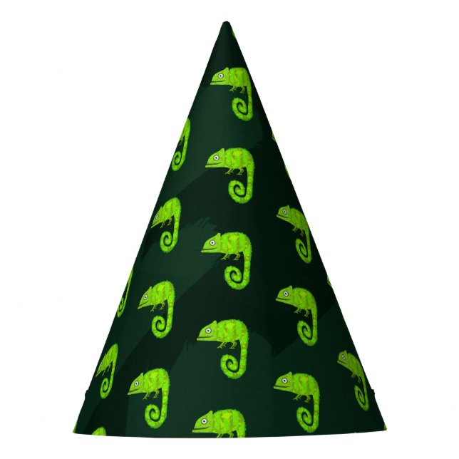 Green cute chameleon party hat (Front)