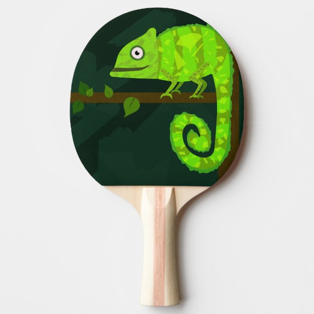 Green cute chameleon ping pong paddle (Front)