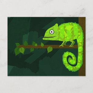 Green cute chameleon postcard