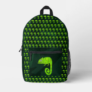 Green cute chameleon printed backpack