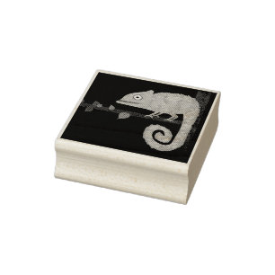 Green cute chameleon rubber stamp