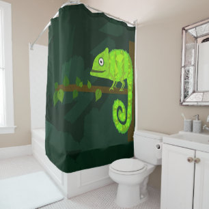Green cute chameleon shower curtain