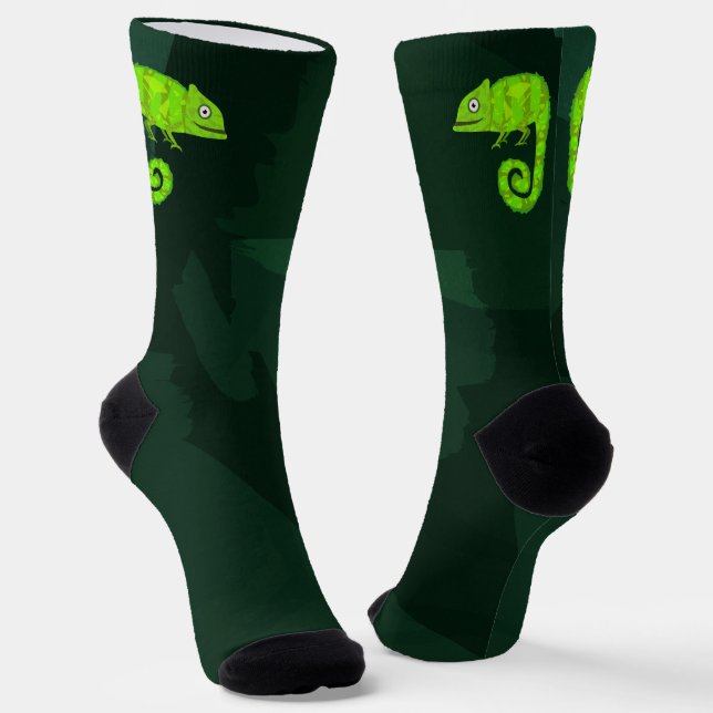 Green cute chameleon socks (Angled)