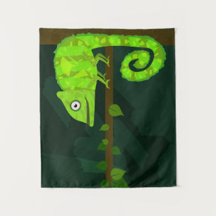 Green cute chameleon tapestry