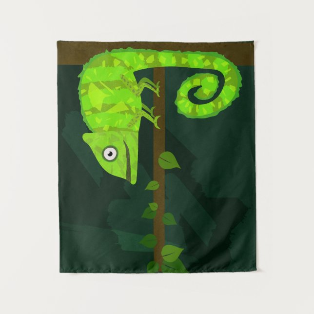 Green cute chameleon tapestry (Front)
