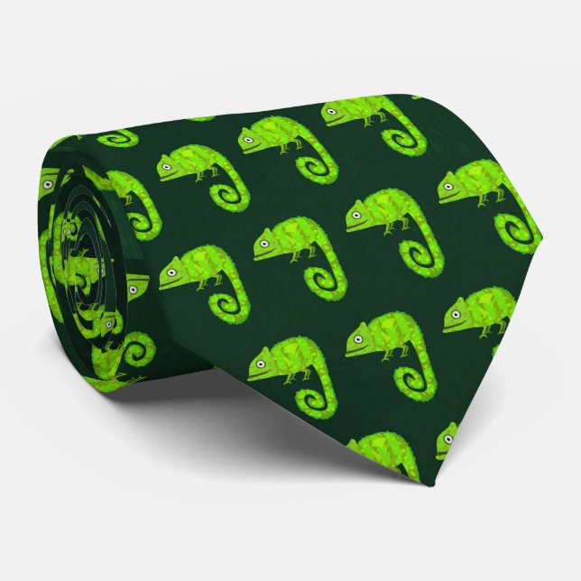 Green cute chameleon tie (Rolled)