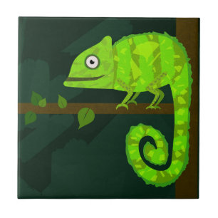 Green cute chameleon tile
