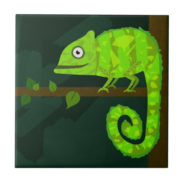 Green cute chameleon tile (Front)