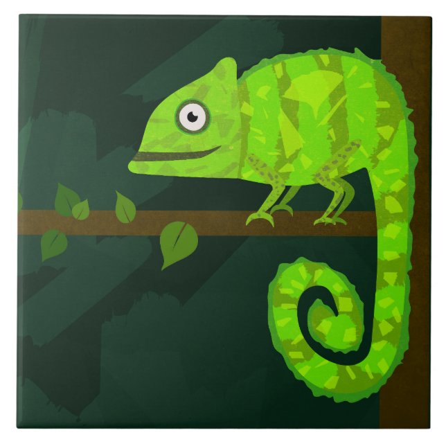 Green cute chameleon tile (Front)