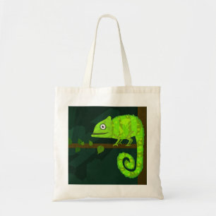 Green cute chameleon tote bag