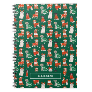 Green Cute Christmas Dogs Personalised Notebook