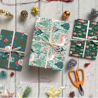 Green Cute Christmas set of 3 Wrapping Paper Sheet