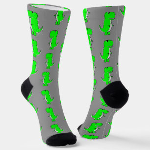 Green Cute Dino Grey Socks
