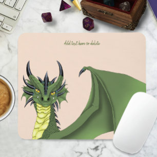 Green Cute Dragon Portrait Peach Fantasy Mouse Pad