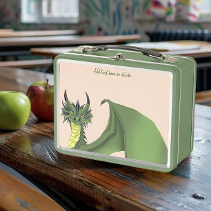 Green Cute Dragon Portrait Peach Metal Lunch Box